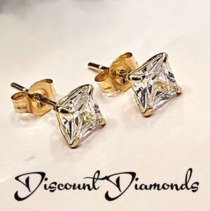 Square 0.76 Ct. 4 mm Princess Cut CZ Simulated Diamond 14K Real Yellow Gold